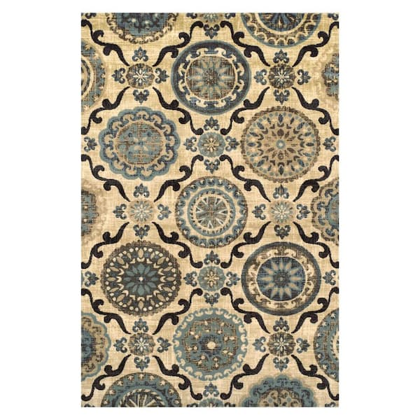 SUPERIOR Abner Cream 5 ft. W x 8 ft. L Medallion Polypropylene Area Rug