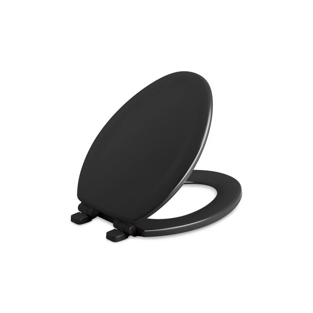 White Molded Wood Elongated Quiet-Close Toilet Seat