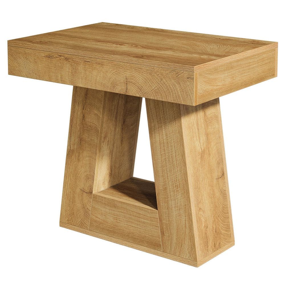 Kerlin 23.62 in. Brown Rectangular Wood 2-Tier Narrow End Table Side Table Nightstand with Trapezoid Base - thumbnail 4