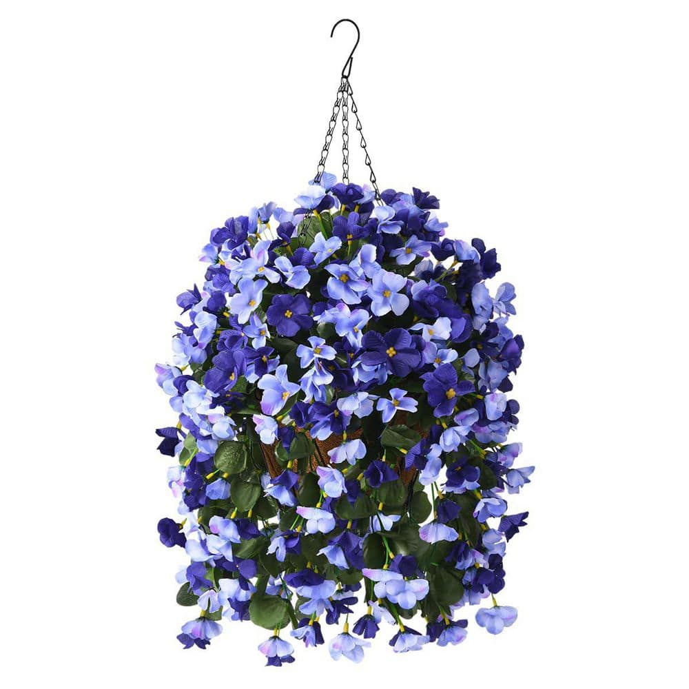 24.8 in. Deep Blue Artificial Hanging Begonia Flowers in Basket for Home We