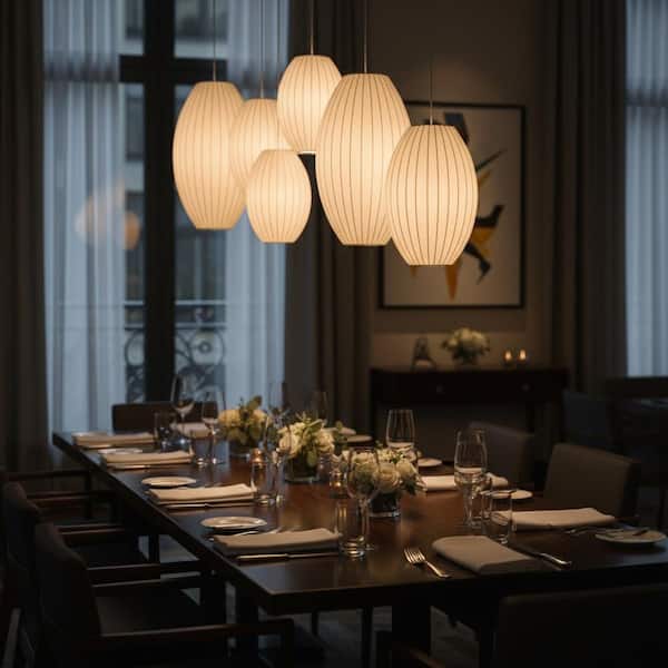 UMEILUCE 1-Light White Silk Shade Lantern Pendant Light for Dining