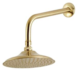 Victorian 1-Spray Patterns 7.75 in. Wall Mount Fixed Shower Head with 12 in. Shower Arm in Brushed Brass