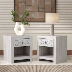 Julric 1-Drawer Dusty Gray Oak with Aurora Silver Nightstand (Set of 2)