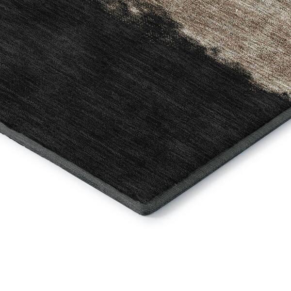 Mayfield Premium Machine Washable Abstract AMF2214 Black 8 ft. x 8 ft. Round Rug