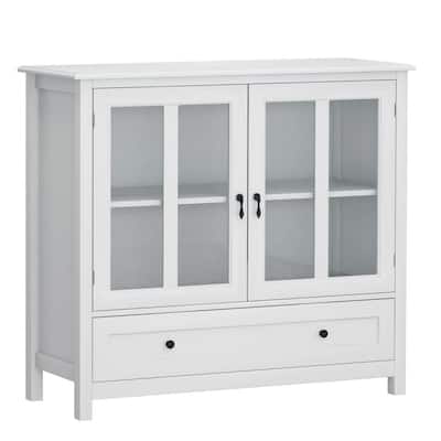 Modern 39.37-in W x 15.55-in D x 35.43-in H in White MDF Assemble Upper Diagonal Kitchen Cabinet with Double Glass Doors