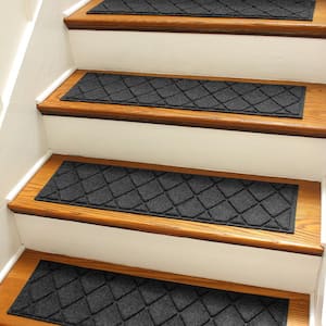 Waterhog Argyle Charcoal 8.5 in. x 30 in. PET Polyester Indoor Outdoor Stair Tread Cover (Set of 4)