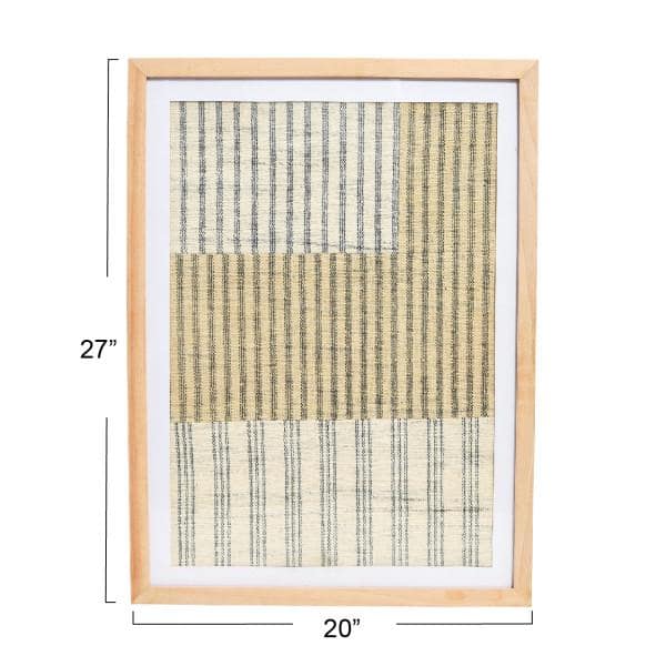 Handwoven Cotton Wall Art with Natural Wood Frame and Plastic Cover
