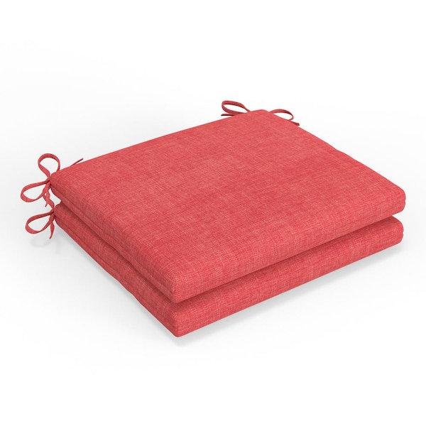 Pillow Perfect Solid Twill 18.5 in W x 3 in H Square Outdoor Chair Pad Cushion with Ties 2-Count in Orange Splash Coral