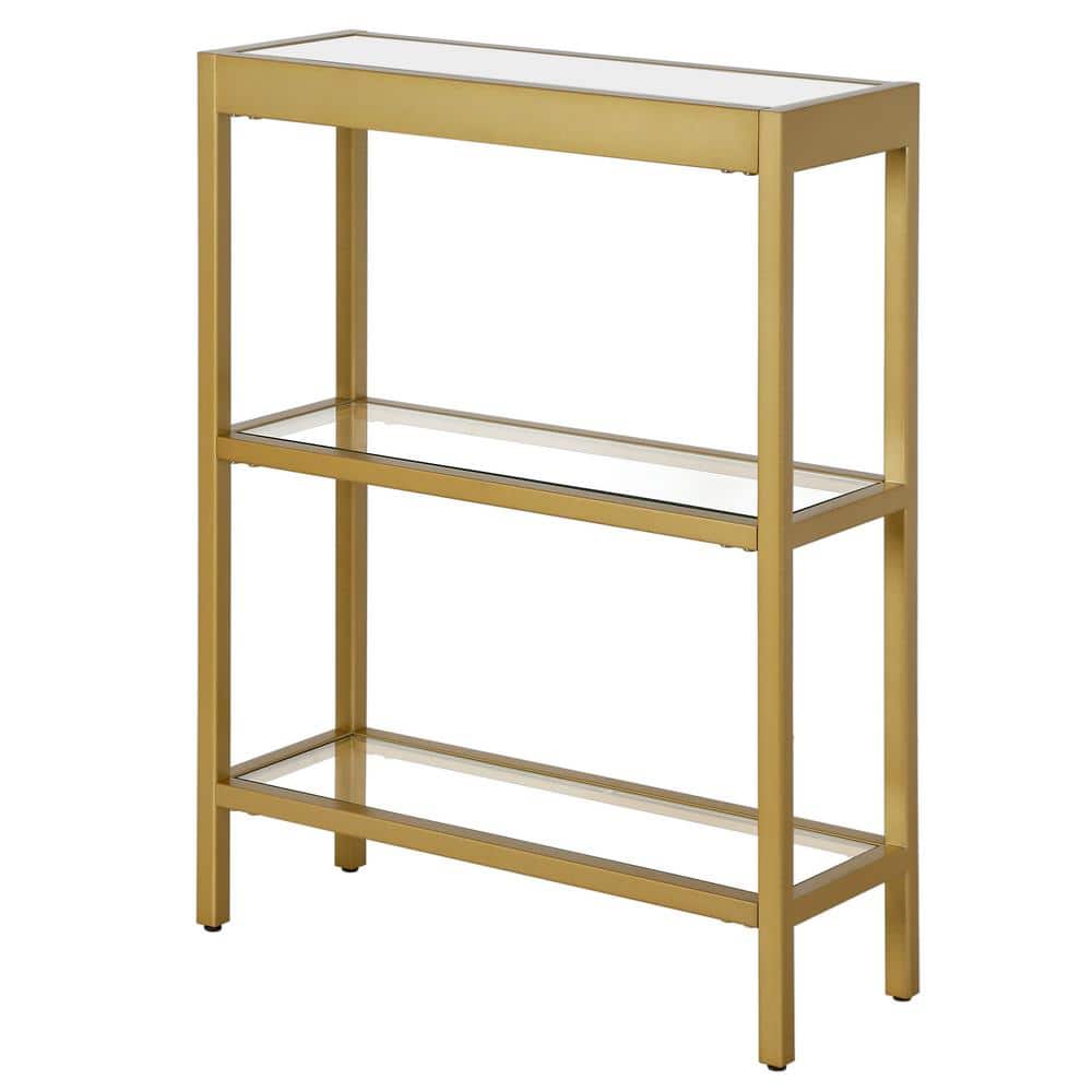 Gold Steel and Glass Rectangular Console Table with Storage