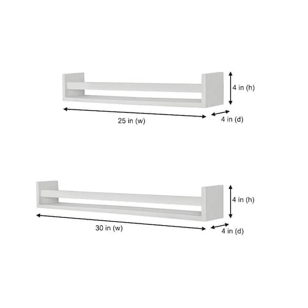White Wood Floating Wall Shelves (Set of 2)