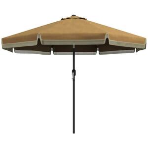 9 ft. Steel Outdoor Market Umbrella in Tan with Push Button Tilt, Crank, Tassles and 8 Ribs