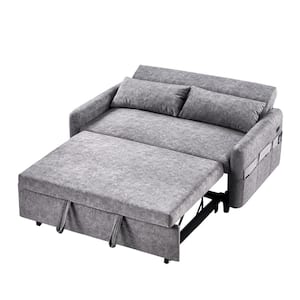 Loveseat 55.1 in. Gray Microfiber Twin Size Sleep Sofa Bed, Adjustable Backrest, Storage Pockets and 2-Soft Pillows