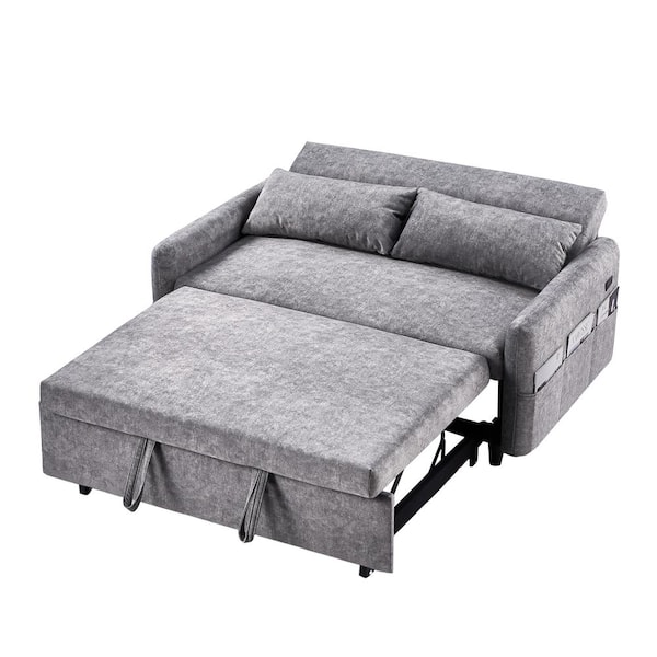 Harper & Bright Designs Loveseat 55.1 in. Gray Microfiber Twin Size Sleep Sofa Bed, Adjustable Backrest, Storage Pockets and 2-Soft Pillows