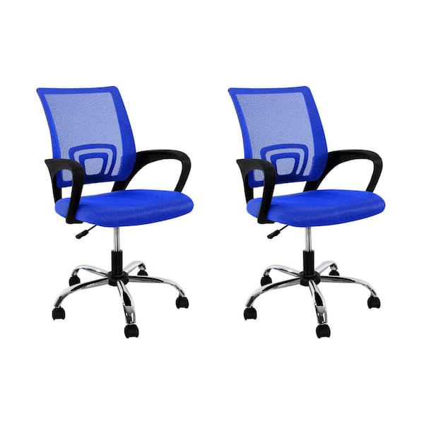 HOMESTOCK Upholstery Adjustable HeightErgonomic Standard Chair in Blue - Set of 2