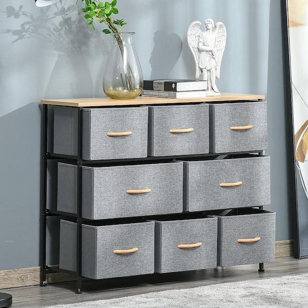 Homcom 8 Drawer Dresser 3 Tier Fabric Chest of Drawers Storage Tower Organizer Unit with Steel Frame for Bedroom Hallway Dark Gray
