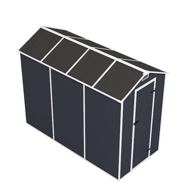 Waters 4 ft. W x 8 ft. D Dark Gray Resin Plastic Outdoor Storage Shed with Lockable Door, Vents, Window (30.1 sq. ft. )