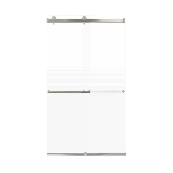 Transolid Brianna 48 in. W x 80 in. H Sliding Frameless Shower Door in Brushed Stainless with Frosted Glass