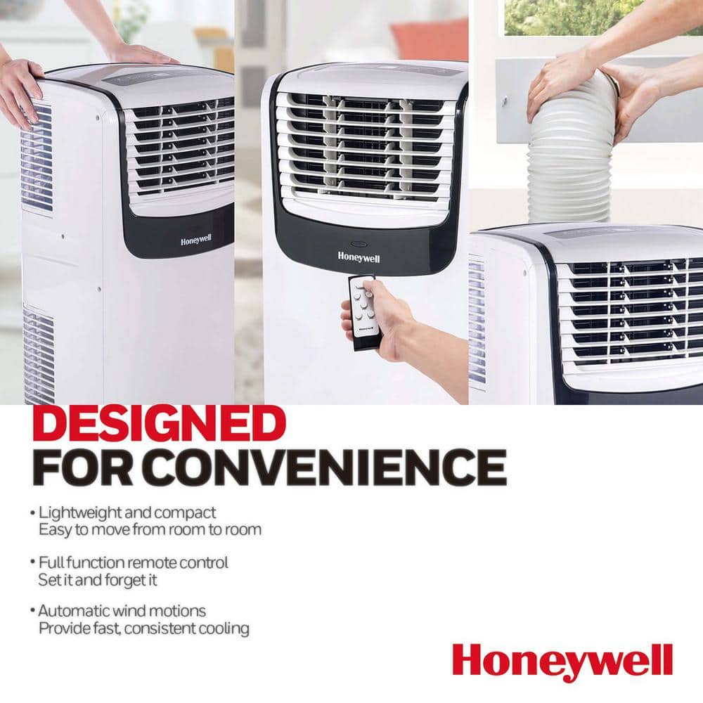 White and Black Portable Air Conditioner with Remote, 9100 BTU