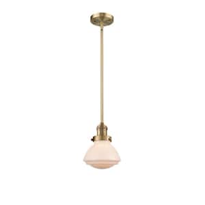 Olean 100-Watt 1-Light Brushed Brass Shaded Mini Pendant Light with Frosted Glass Shade