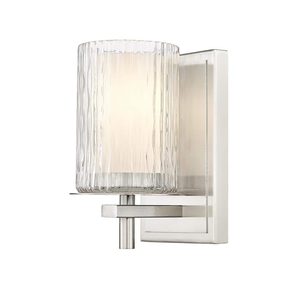Grayson 4.75 in. 1-Light Brushed Nickel Wall Sconce with Clear - Etched Opa