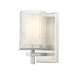 Grayson 4.75 in. 1-Light Brushed Nickel Wall Sconce with Clear - Etched Opal Glass Shade and No Bulb Included
