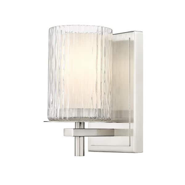 Unbranded Grayson 4.75 in. 1-Light Brushed Nickel Wall Sconce with Clear - Etched Opal Glass Shade and No Bulb Included