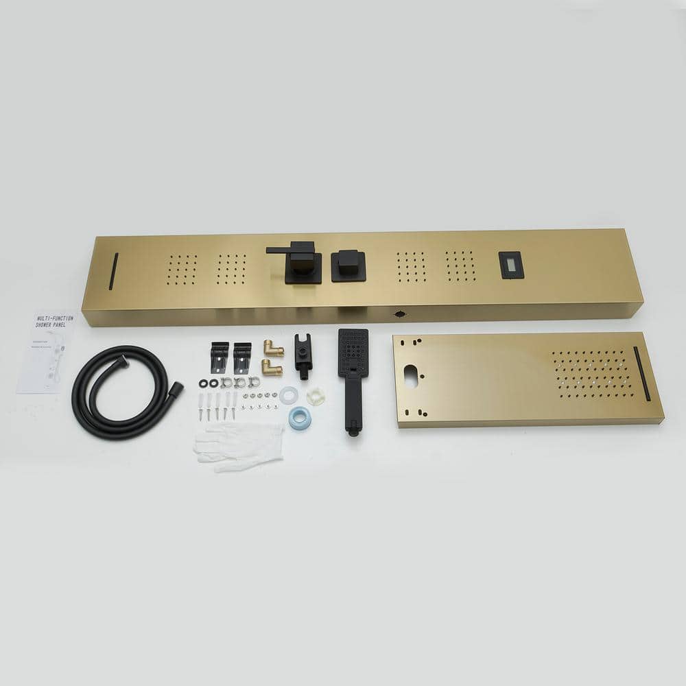 Gold Brushed Stainless Steel Shower Panel with LED and Handheld Wand