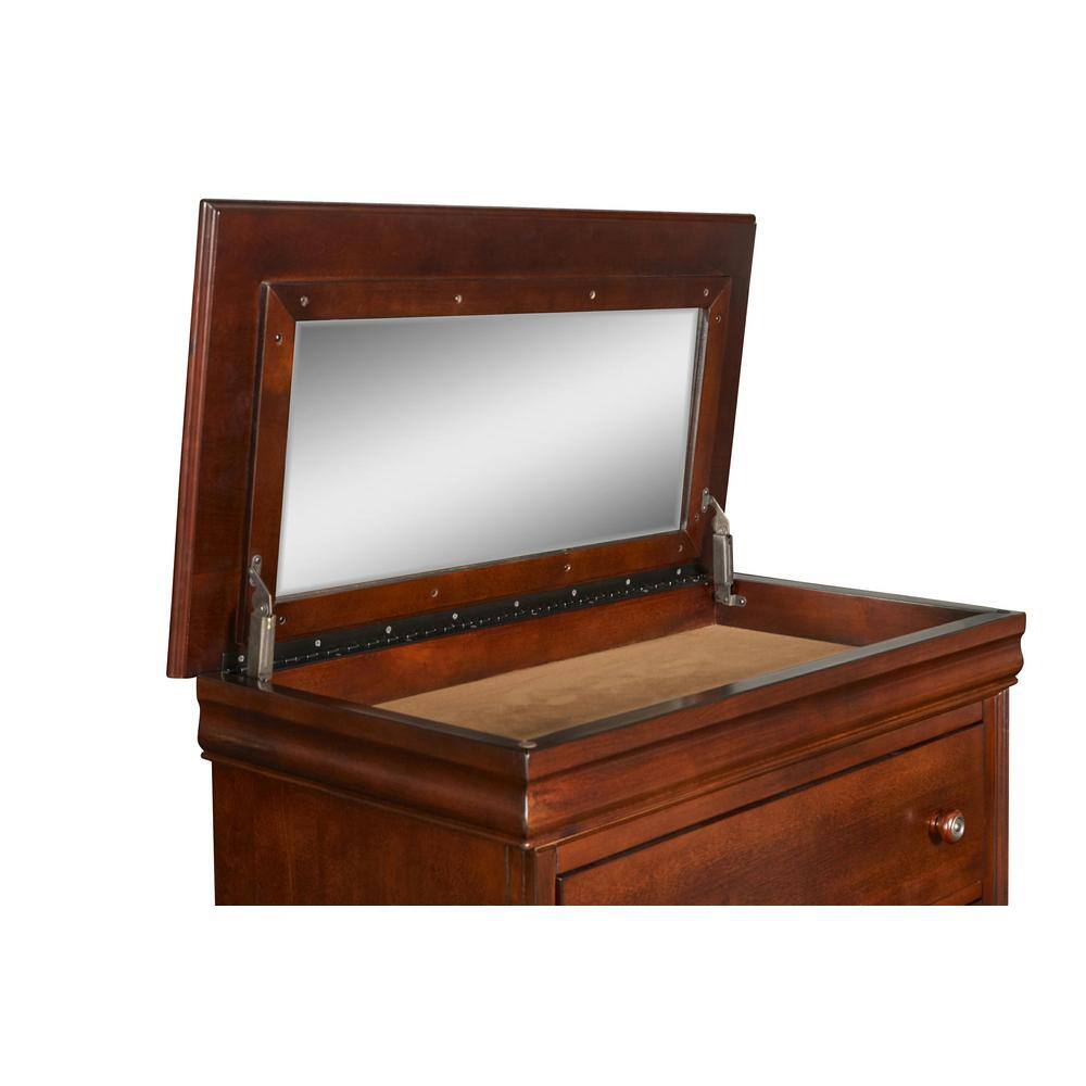 Bordeaux Cherry 5-Drawer Lift Top Chest with Mirror