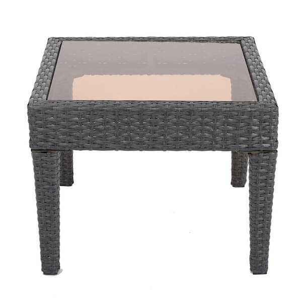 Miscool Anky Grey Wicker Square 15.3 in. H Outdoor Coffee Table