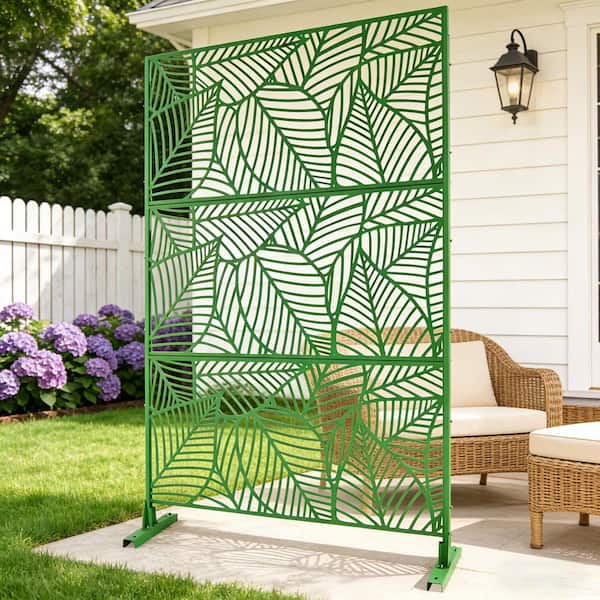 76 in. x 48 in. Freestanding Decorative Privacy Screen Green Metal for Outside Lawn Garden