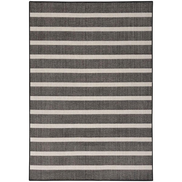 Nourison Positano Black Ivory 6 ft. x 9 ft. Stripes Contemporary Area Rug
