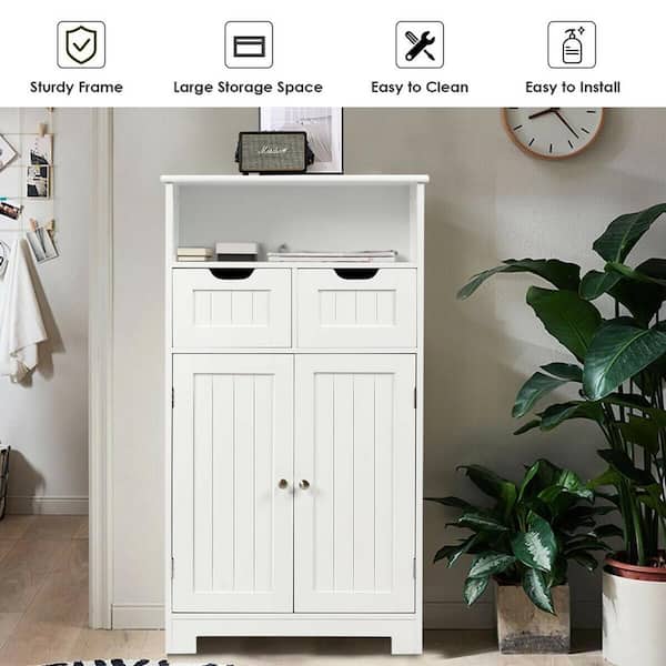 Bathroom Floor Cabinet Wooden Free Standing Storage Organizer w/ 2 Door White 