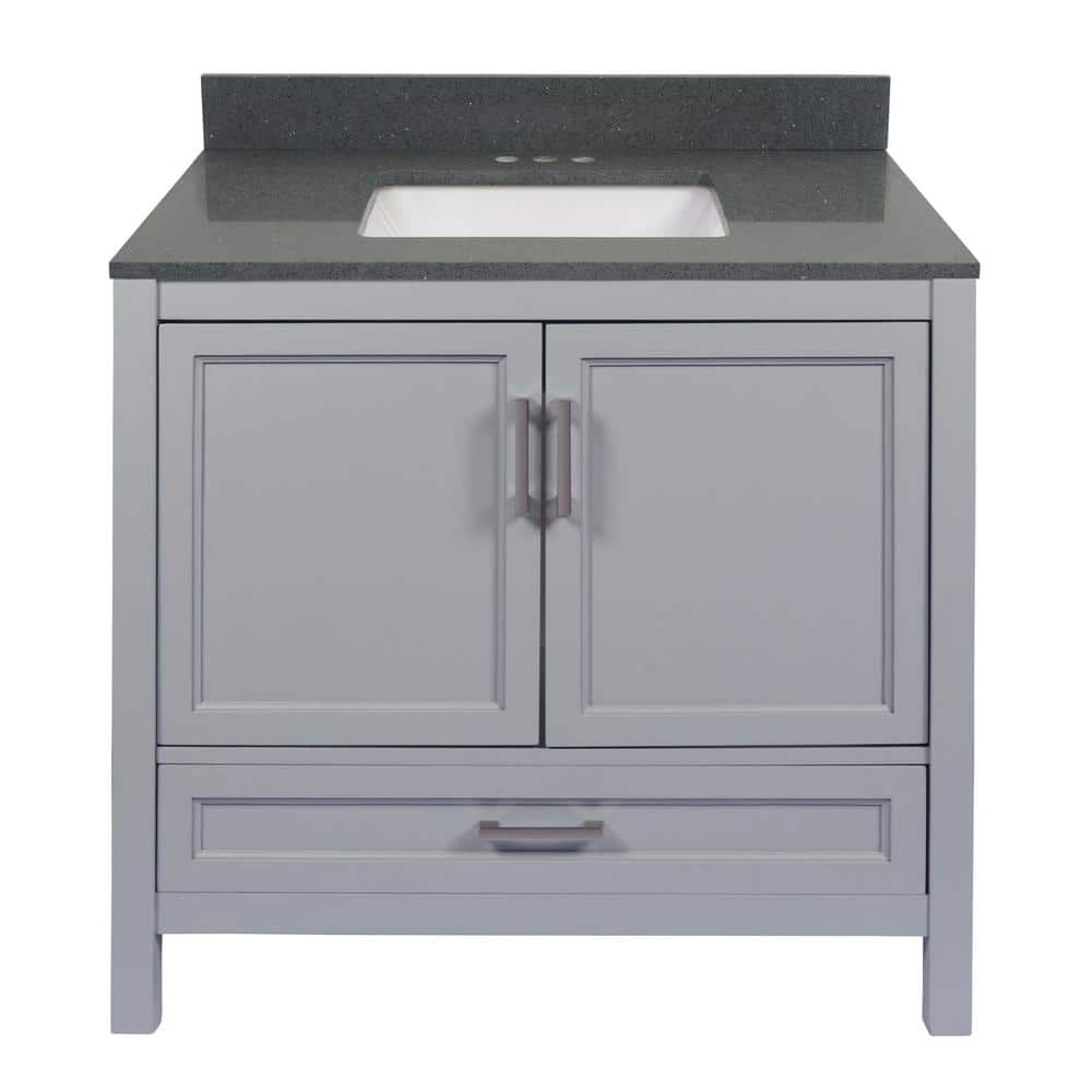 Salerno 37 in. W x 22 in. D Bath Vanity in Grey with Quartz Stone Vanity Top w/ Backsplash in Galaxy Gray -  Amluxx, SL37GR-QT37GXB