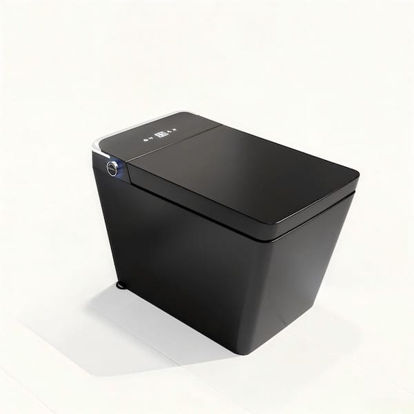 1-Piece 1.32 GPF Single Flush Square Waterless Smart Toilet in Black with Sensing Massage Seat