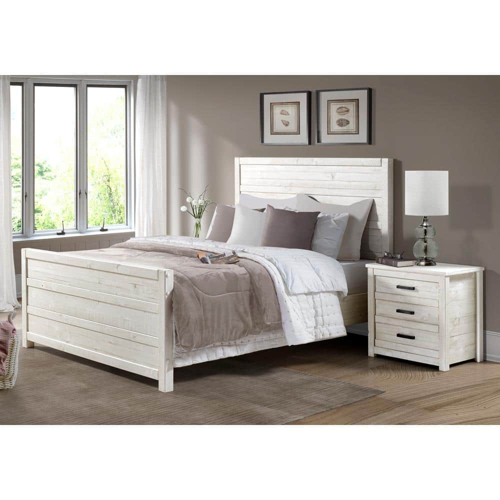 Antique White Solid Pine 3-Drawer Rustic Nightstand