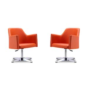 Pelo Orange and Polished Chrome Faux Leather Adjustable Height Swivel Accent Arm Chair (Set of 2)