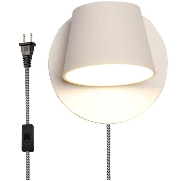3.5 in. 1-Light Plug in LED Wall Sconces with White Rotate Shade and Switch, 7-Watts 3000K