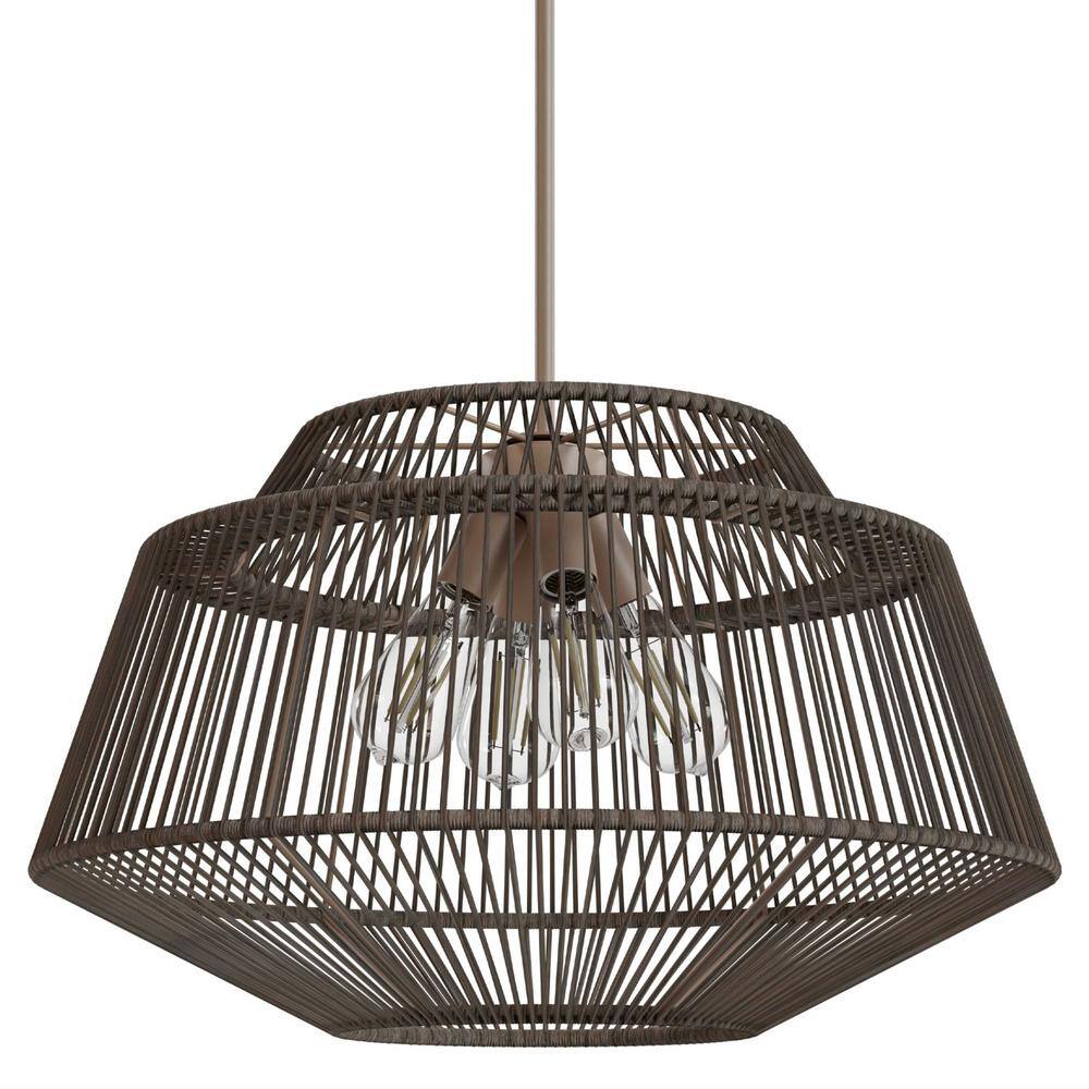 Sable Rattan Geometric Pendant Light with Aluminum Frame