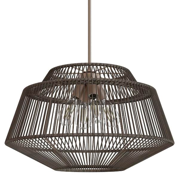 Brookhollow 60-Watt 4-Light Sable Rattan Pendant Light with Rattan Shade, No Bulbs Included