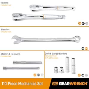 1/4 in., 3/8 in. and 1/2 in. Drive Standard and Deep SAE/Metric Mechanics Tool Set (110-Piece)