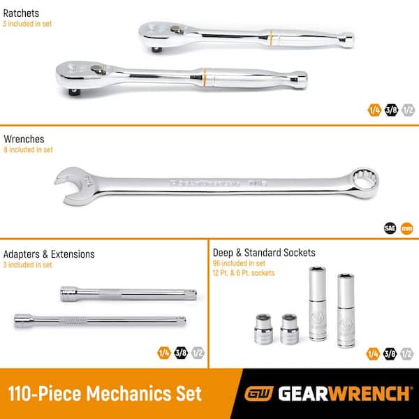 1/4 in., 3/8 in. and 1/2 in. Drive Standard and Deep SAE/Metric Mechanics Tool Set (110-Piece)