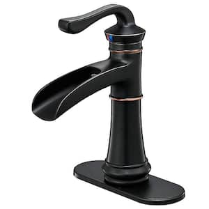 Single-Handle Single-Hole Bathroom Faucet Waterfall Modern Sink Basin Taps with Deckplate Included in Oil Rubbed Bronze