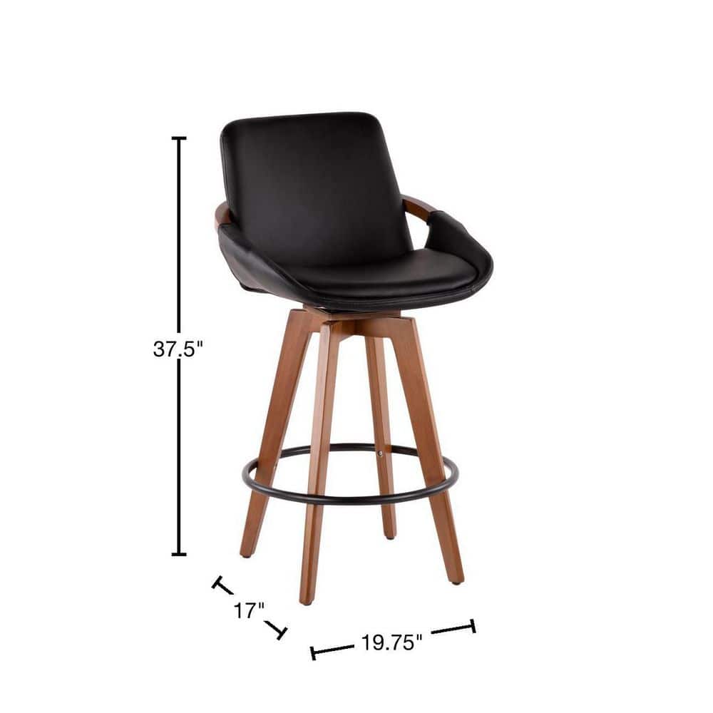 Cosmo 26" Black and Walnut Modern Swivel Counter Stool
