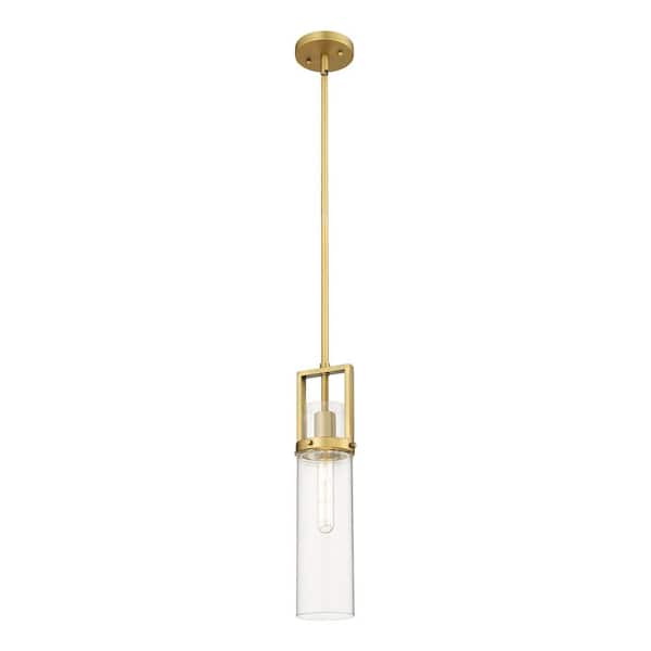 Utopia 100-Watt 1 Light Brushed Brass Shaded Pendant Light with Clear glass Clear Glass Shade