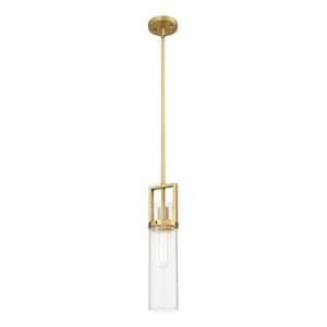 Utopia 100-Watt 1 Light Brushed Brass Shaded Pendant Light with Clear glass Clear Glass Shade