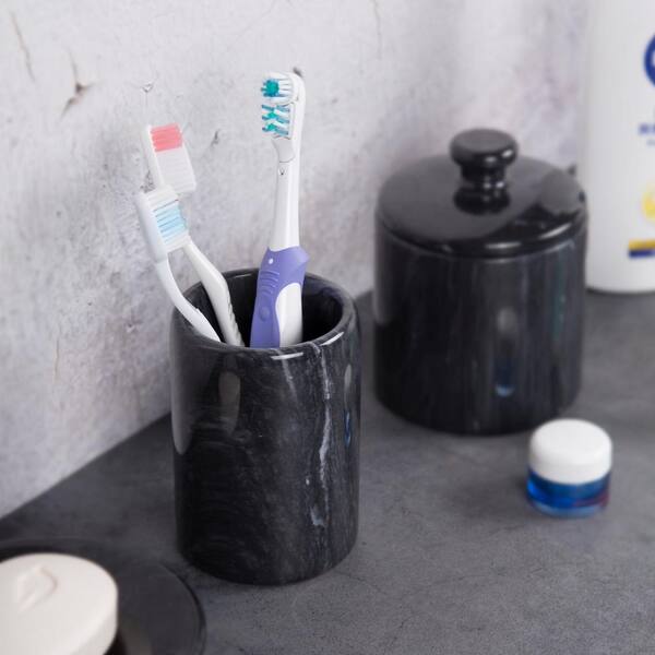 Black Ceramic Toothbrush and Tumbler