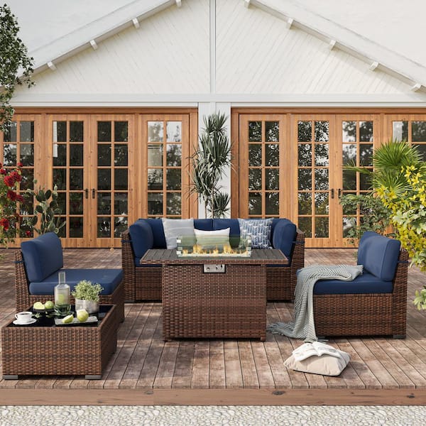 ELPOSUN 6-Piece Brown Wicker Patio Conversation Set with Cushions