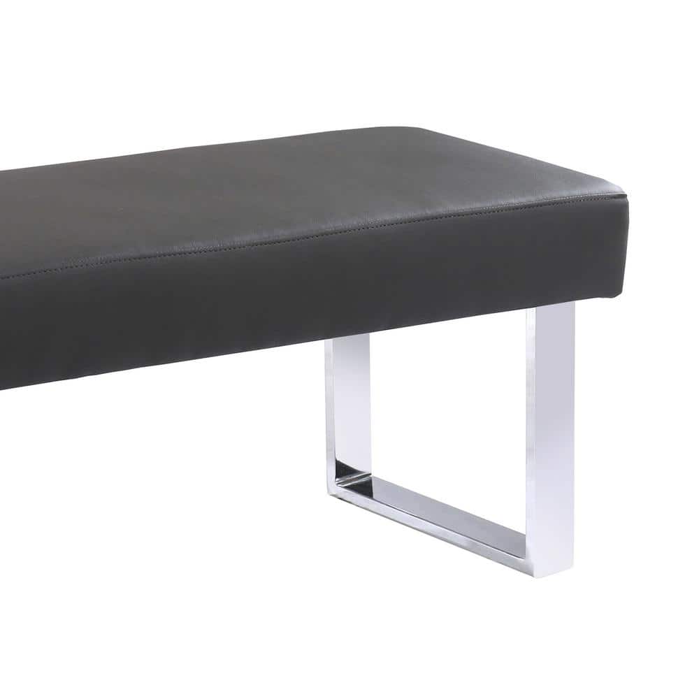 Amanda 48'' Gray Faux Leather and Chrome Bench