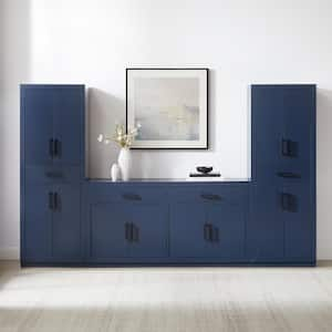 Isla Navy MDF 107.63 in. Sideboard and Pantry (Set of 3)