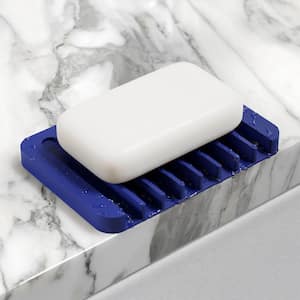 Self-Draining Silicone Soap Dish/Sponge Holder Drying Mat for Bathroom or Kitchen Counter in Dark Blue